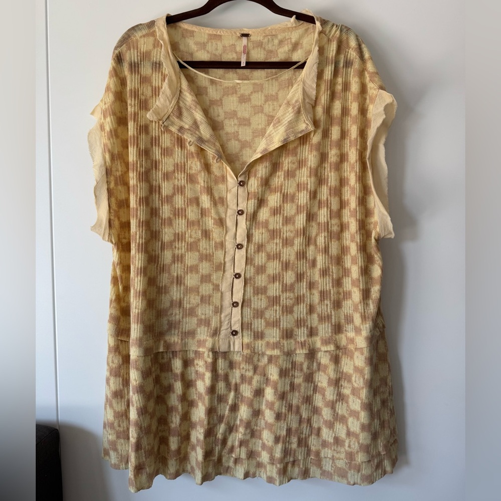 Free People Yellow & Blush Checkered Tunic/Mini